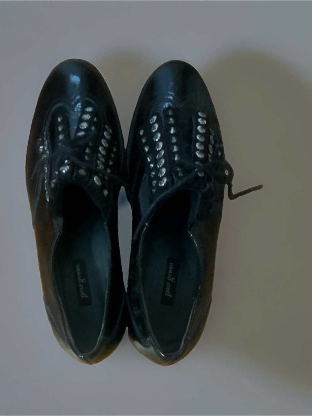 Paul Green Black Patent Studded Lace-Up Flats Loafers Sz 8 US/5.5 UK